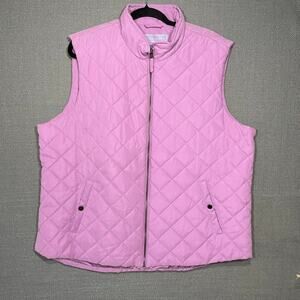 Laura Scott Women's Vest 2X Lavender Quilted Zip Up Functional Preppy Layering